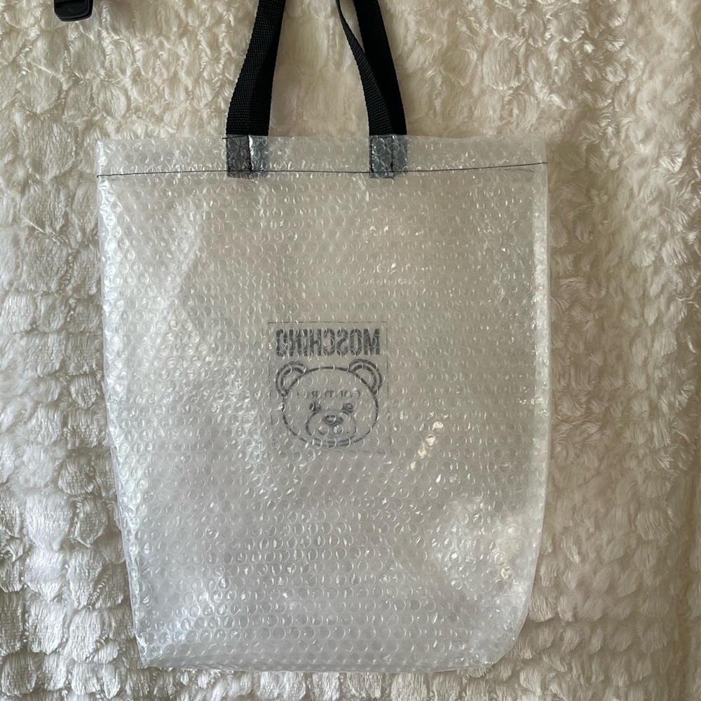 MOSCHINO Teddy couture Milano clear bubble shoe dust bag, with black handles. - Picture 5 of 7
